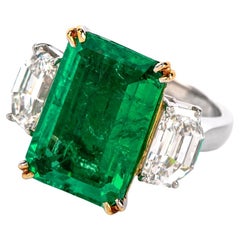 Dover Diamonds GIA Diamante smeraldo colombiano Anello in platino a 3 pietre