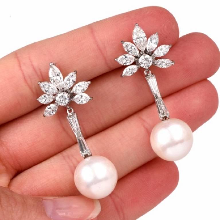 Women's Stunning Diamond Pearl Gold Pendant Earrings