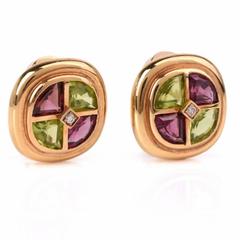 Multi Gem Diamond Gold Clip-Back Earrings