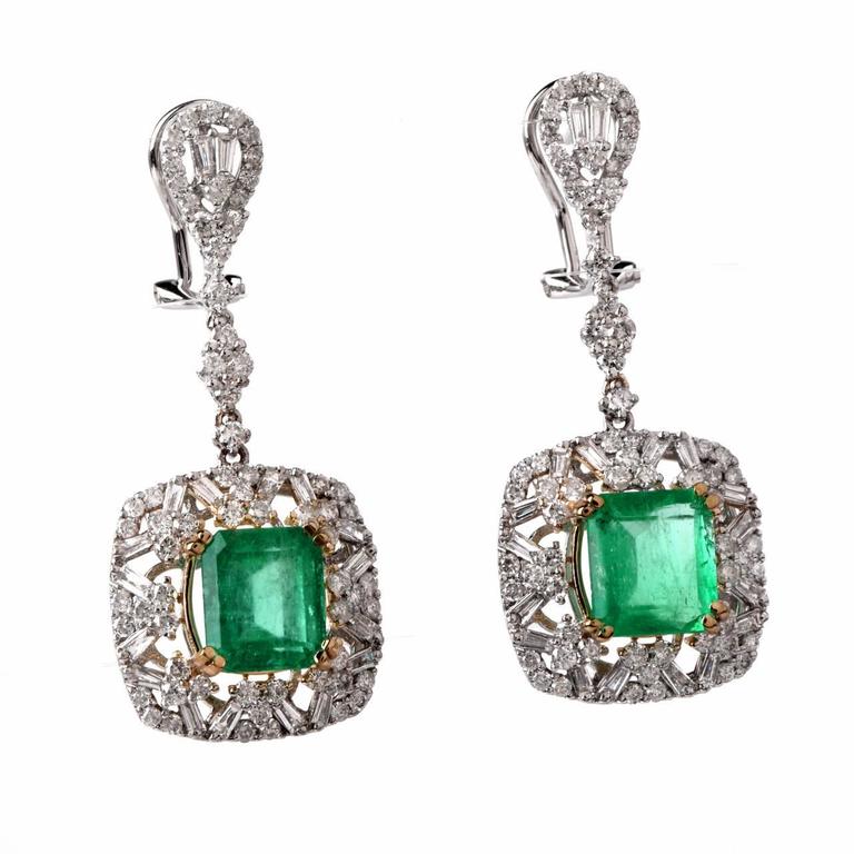 Emerald & Baguette Diamond Earrings