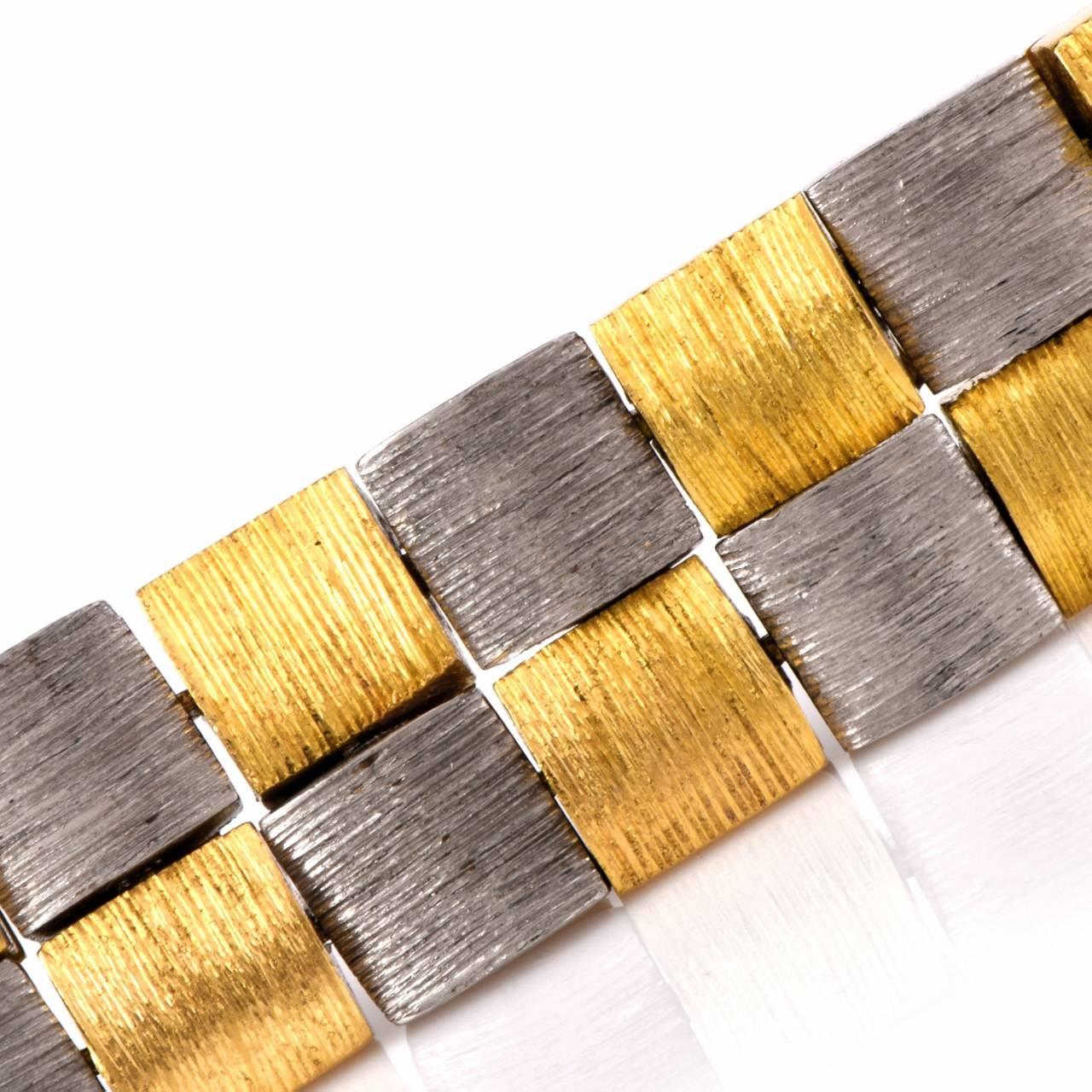 Modern Henry Dunay Two Color Gold Platinum Men's Link Bracelet