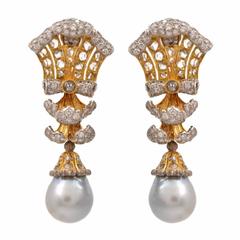 Buccellati Pearl Diamond Gold Drop Earrings 6