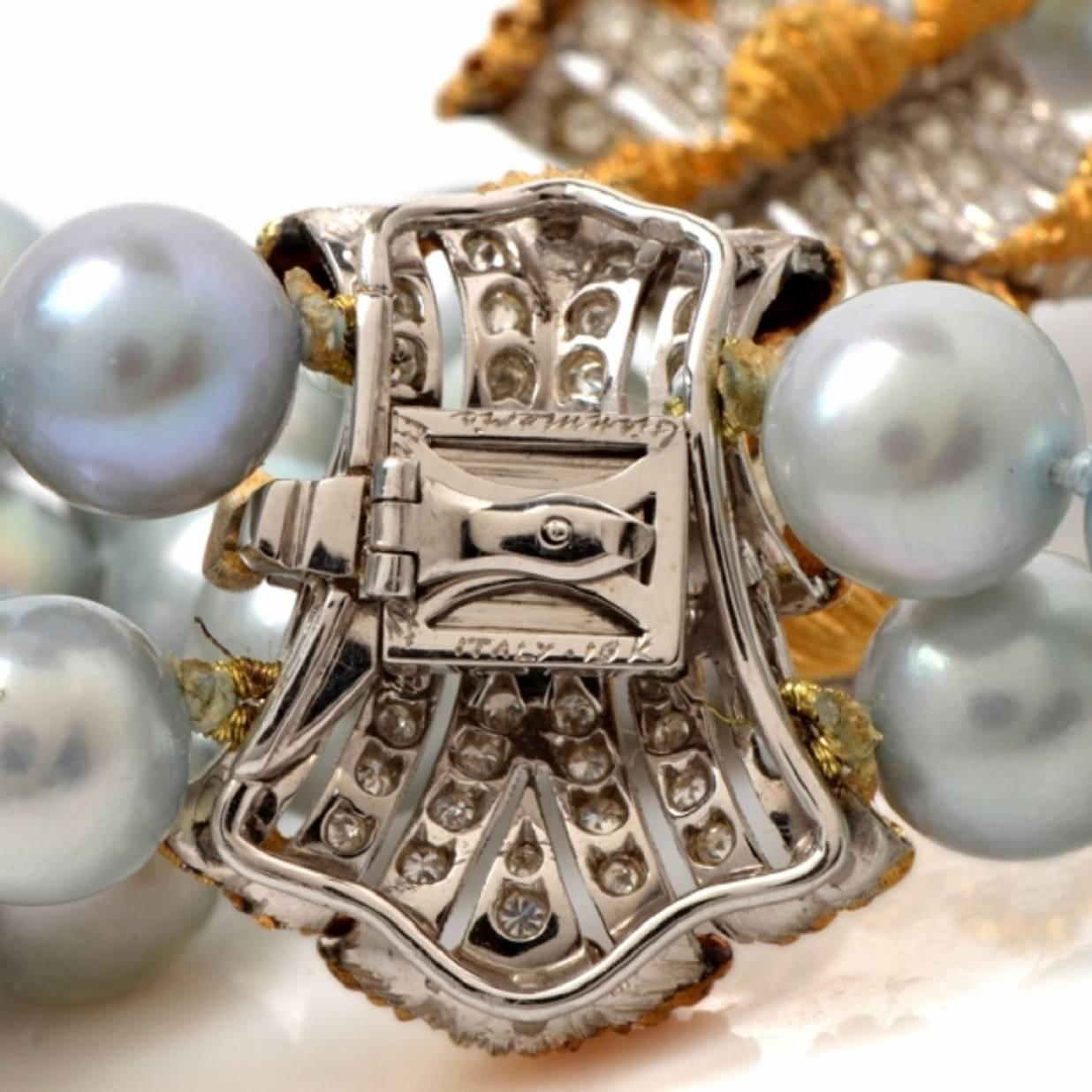 Mario Buccellati Pearl Diamond 18 karat Gold Chocker Necklace In New Condition In Miami, FL
