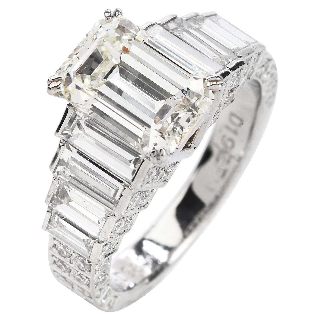 Modern 4.75 Carat Emerald-Cut Diamond Platinum Gold Engagement Ring
