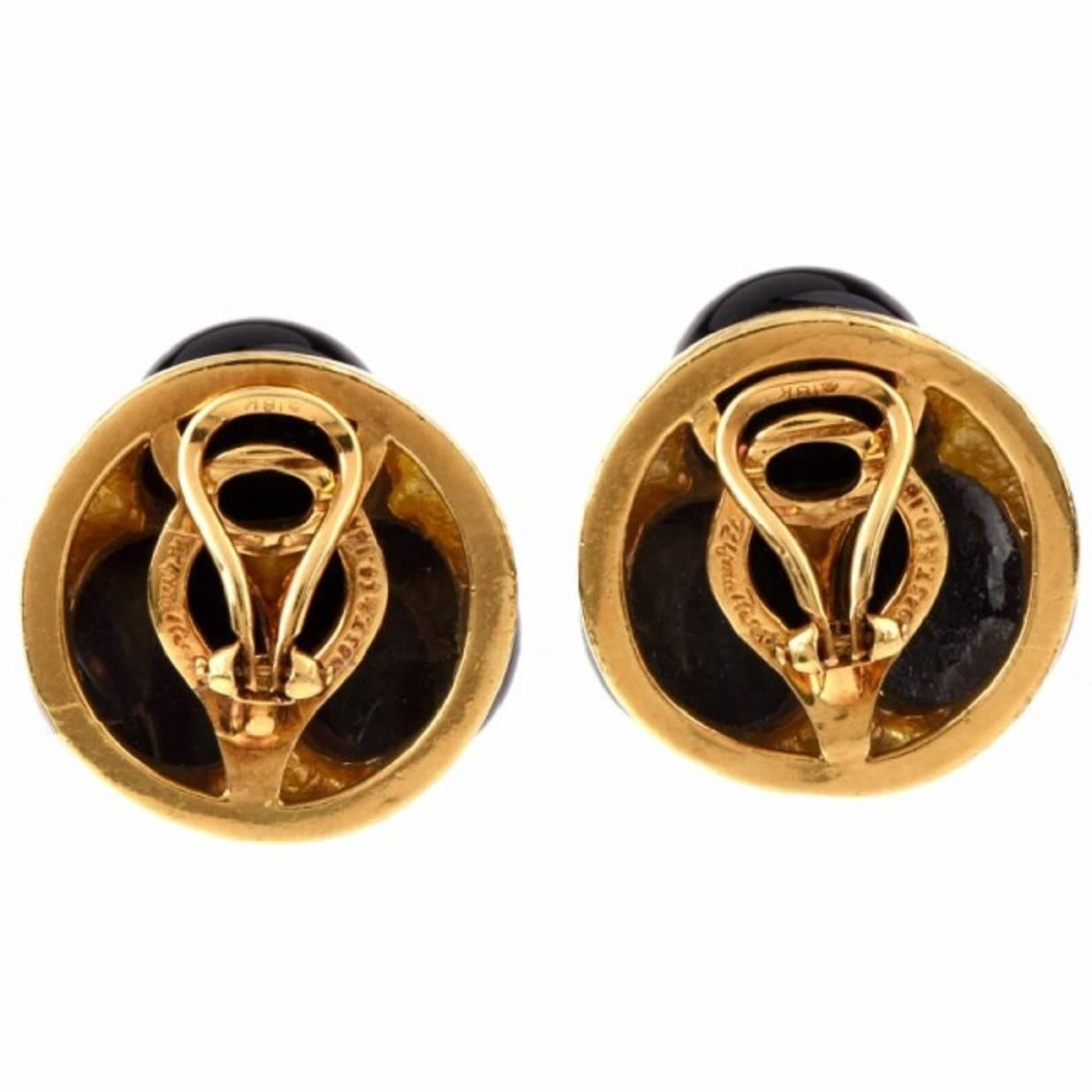 Modern Tiffany & Co. Paloma Picasso Onyx Gold Clip-Back Earrings