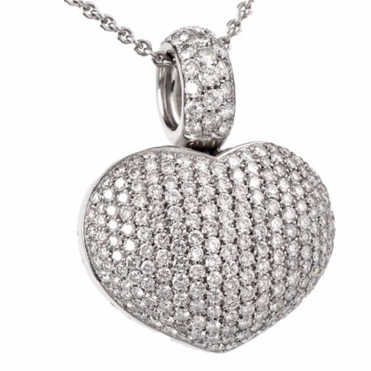 Dover Jewelry presents this breathtaking Italian designer Pasquale Bruni pendant necklace, crafted in solid 18K white gold and embellished completely with some 246 genuine round cut diamonds approximately: 11.64 cttw, G-H color, VS1-VS2 clarity,