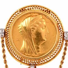 Antique Diamond Roman Coin Gold Pin