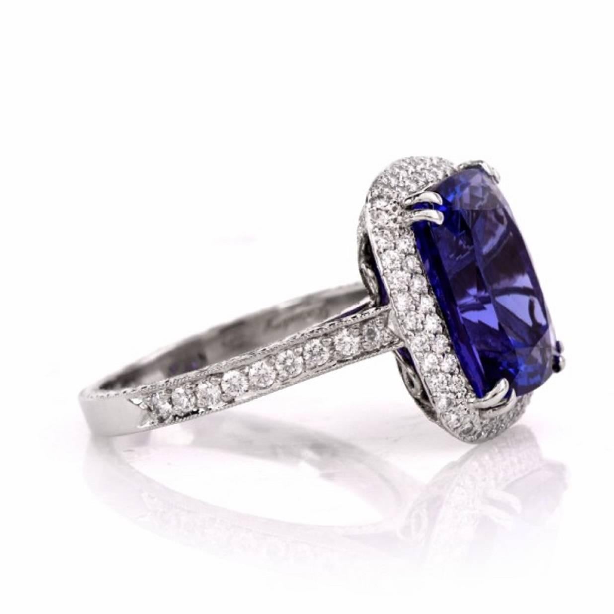 Modern Beaudry  Diamond Tanzanite Platinum Enagement Ring