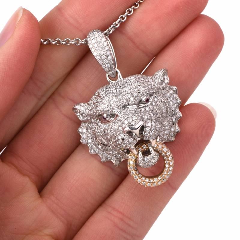 Diamant-Rubin-Gold-Tigerkopf-Anhänger 2