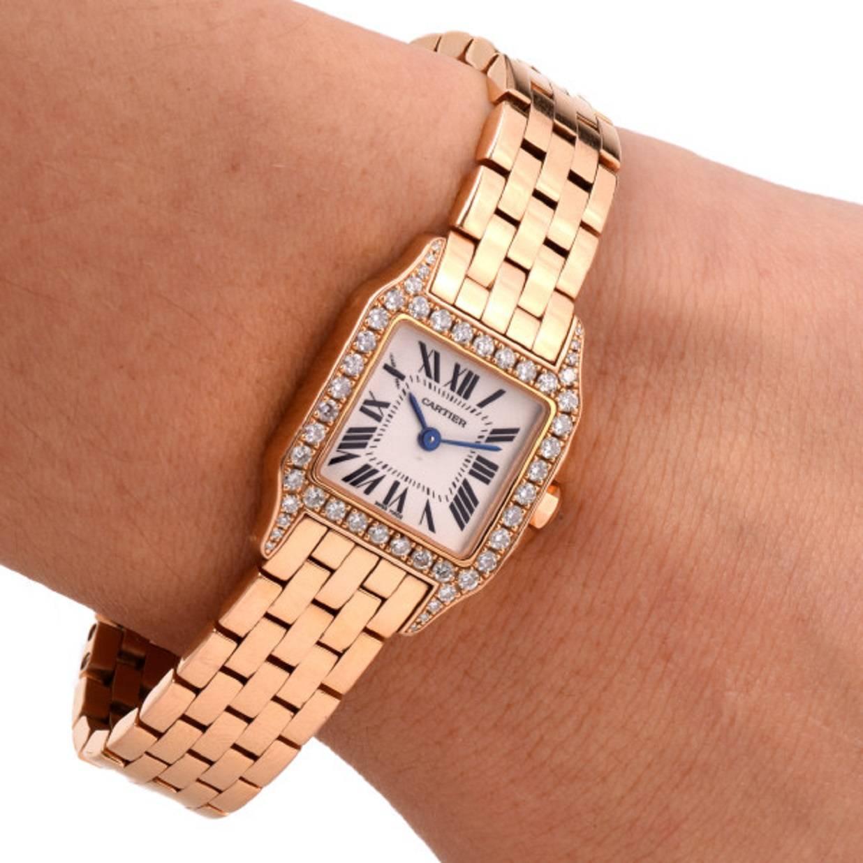 Women's Cartier Lady's Rose Gold Diamond Santos Demoiselle Wristwatch