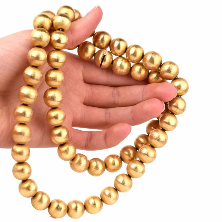 1980s Gold 14mm Beads Necklace at 1stdibs