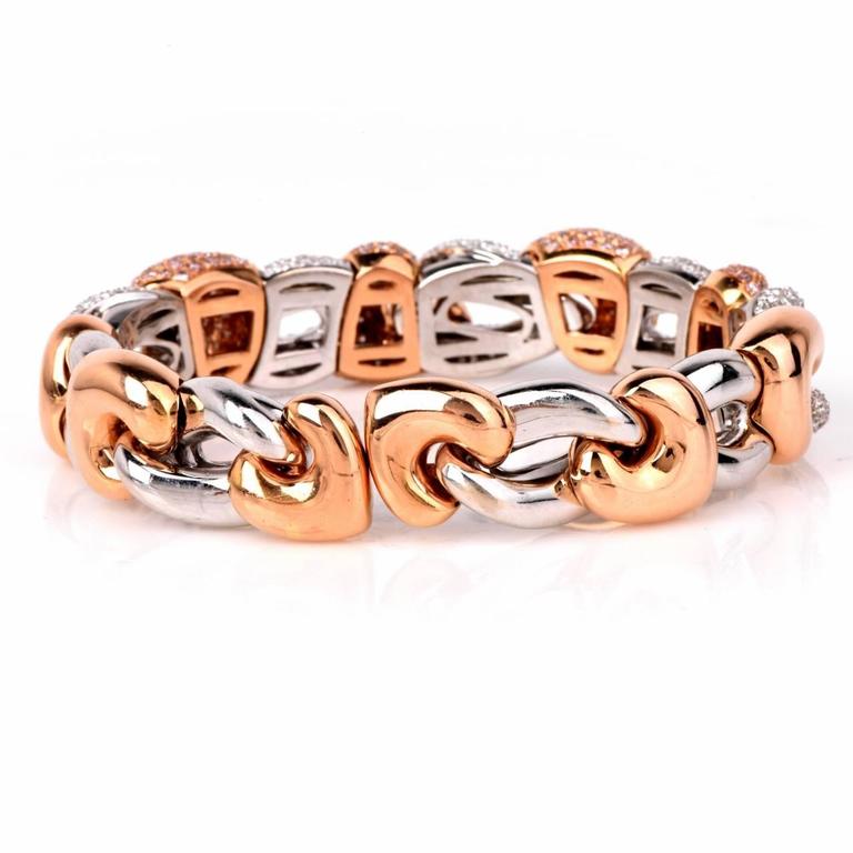 Natural Fancy Pink Diamond Gold Bangle Cuff Bracelet at 1stdibs