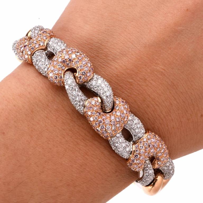 Natural Fancy Pink Diamond Gold Bangle Cuff Bracelet at 1stdibs