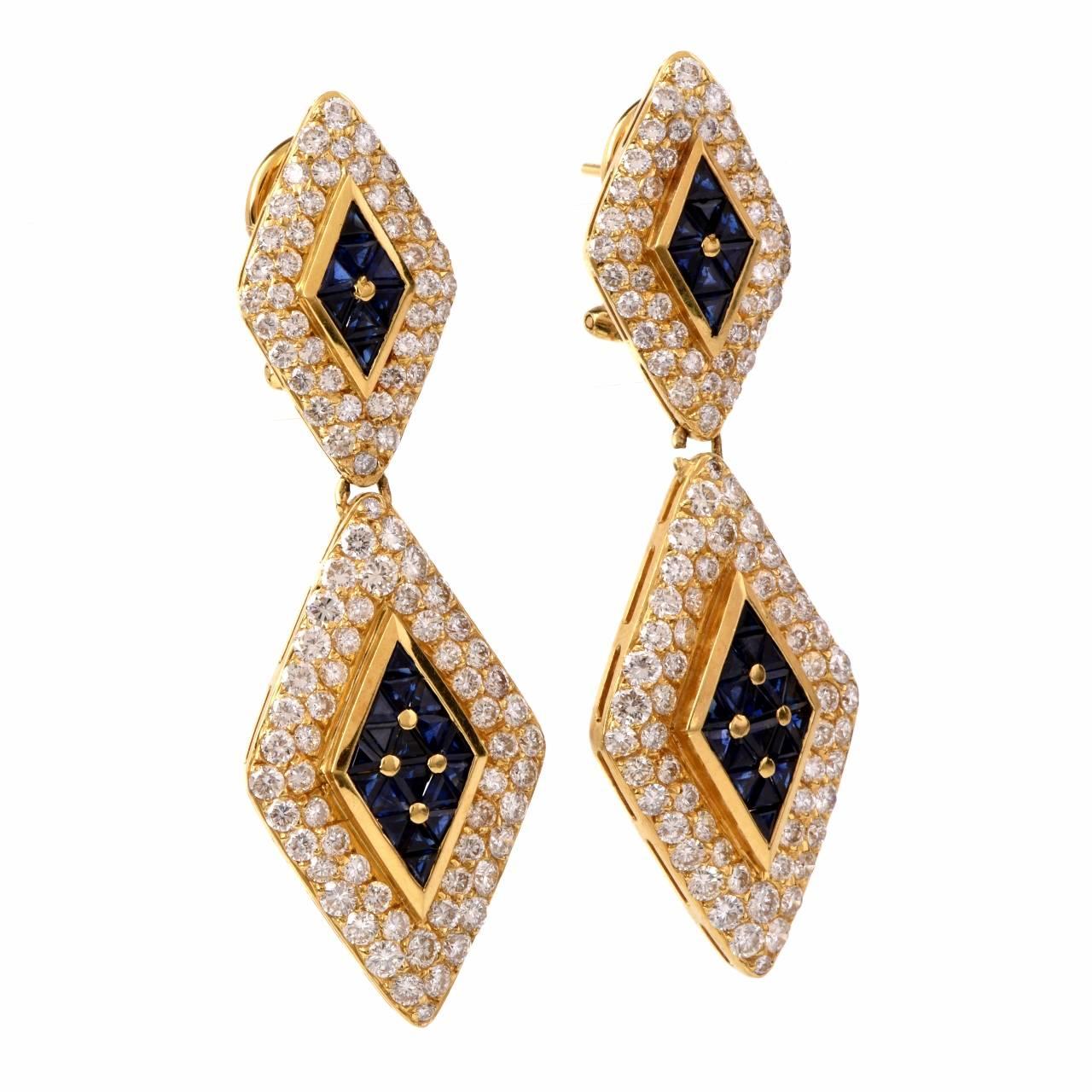 Art Deco Sapphire Diamond Gold Pendant Earrings