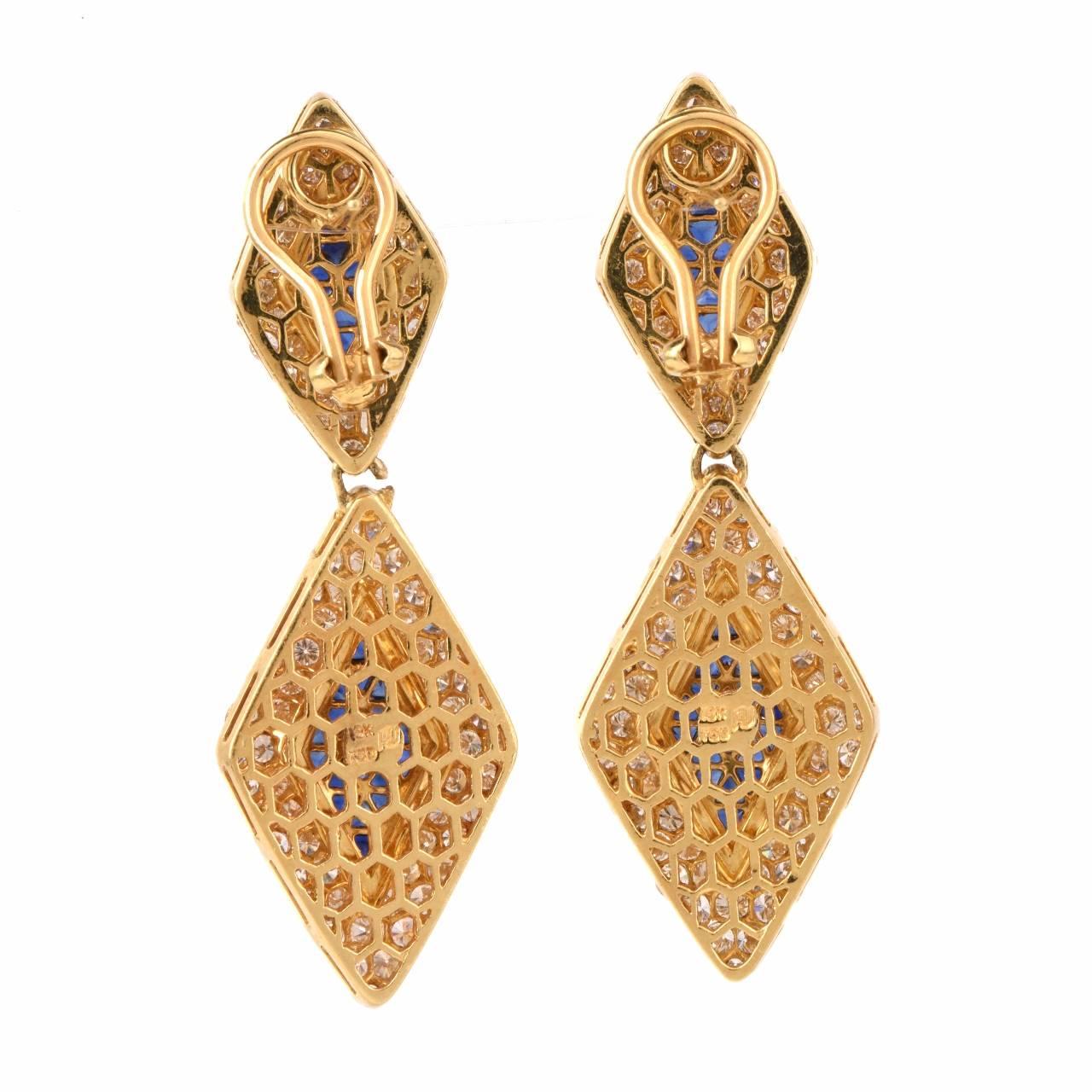 Sapphire Diamond Gold Pendant Earrings In Excellent Condition In Miami, FL