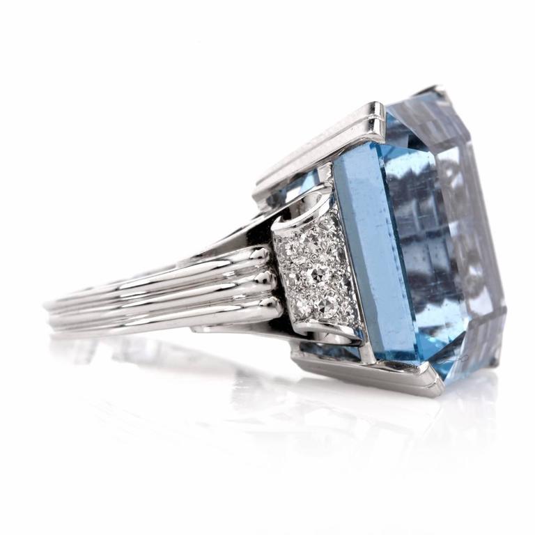 Retro Fine Aquamarine Diamond Platinum Ring at 1stDibs