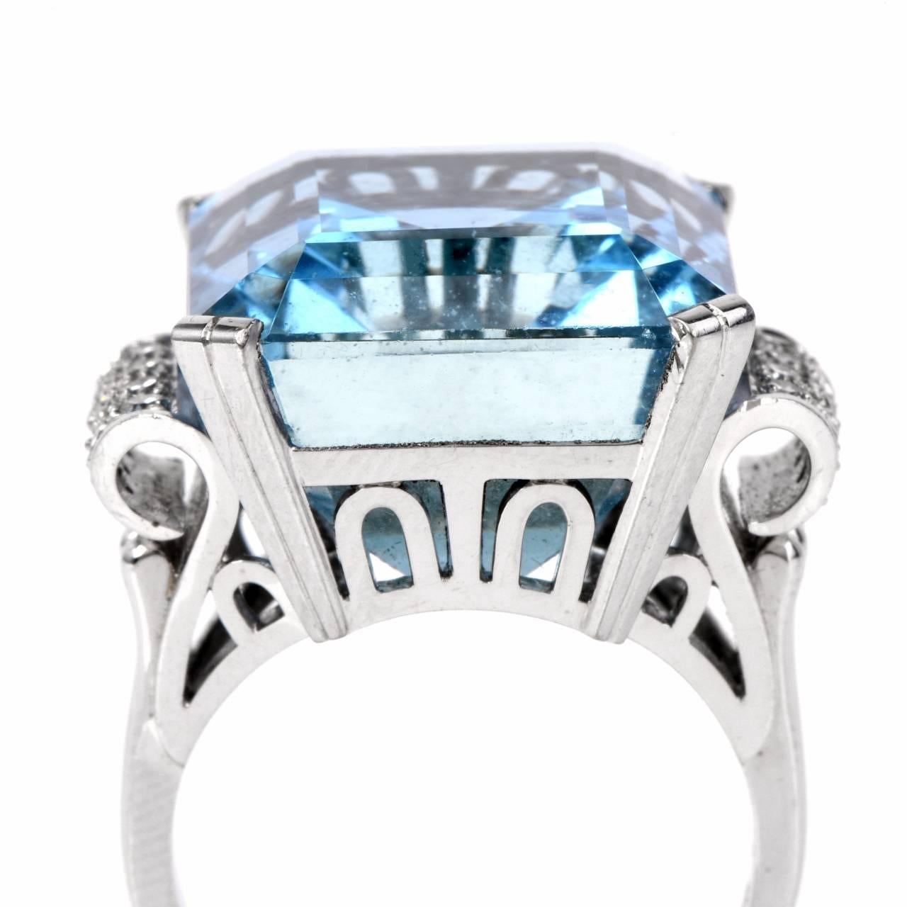 Retro Fine Aquamarine Diamond Platinum Ring 1
