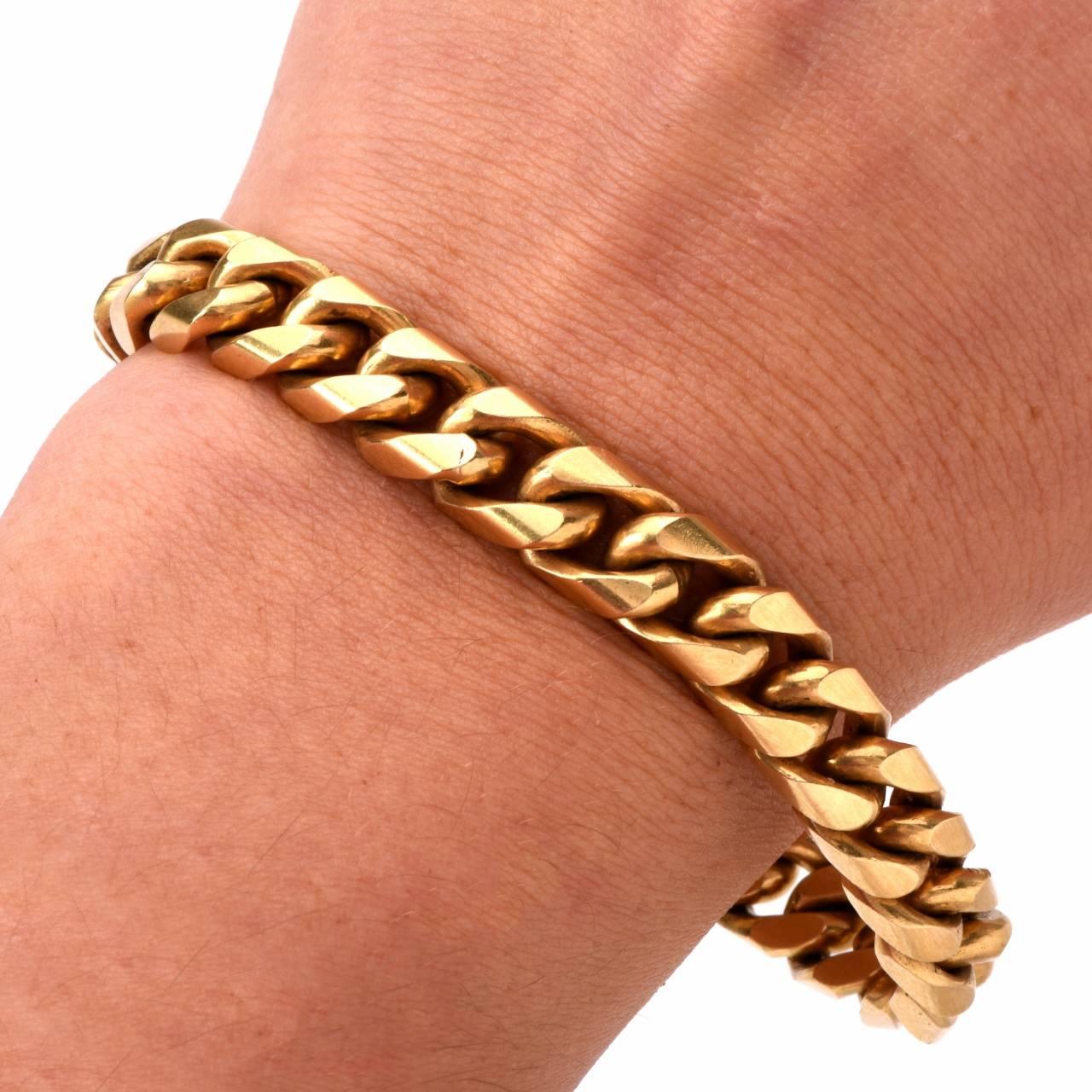 Heavy Gold Cuban Link Bracelet,  In Excellent Condition In Miami, FL