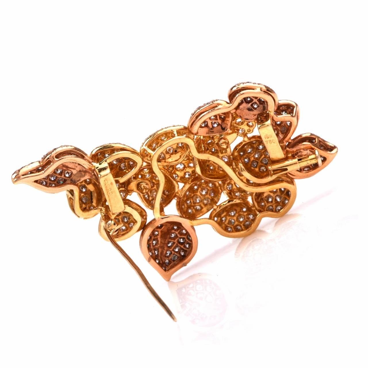 Modern Diamond Gold Leaf Flower Lapel Cluster Brooch Pin