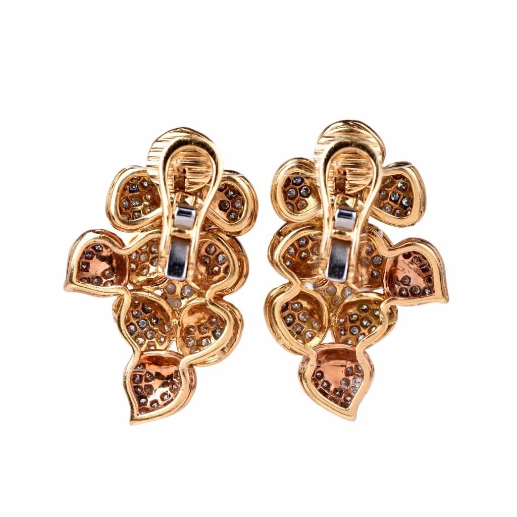 Large Diamond  Cluster clip-on 18k  Gold Earrings 1