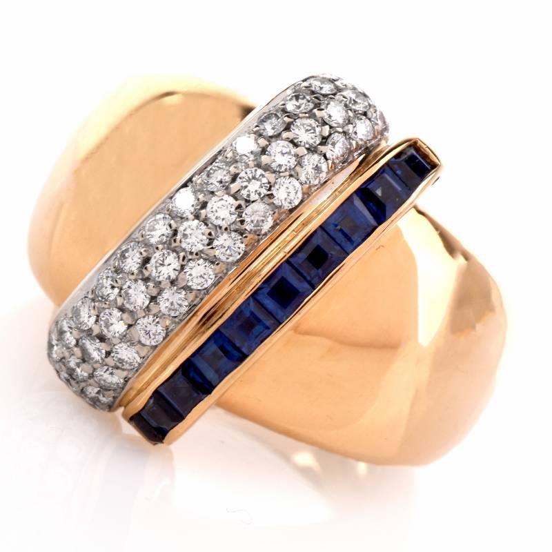 Round Cut Designer Alfieri & St John Diamond Sapphire 18 Karat Gold Cocktail Ring