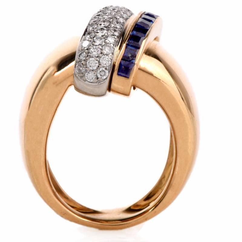 Designer Alfieri & St John Diamond Sapphire 18 Karat Gold Cocktail Ring In Excellent Condition In Miami, FL