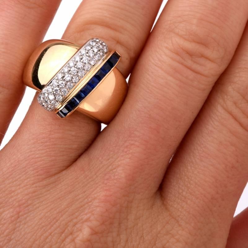 Women's Designer Alfieri & St John Diamond Sapphire 18 Karat Gold Cocktail Ring