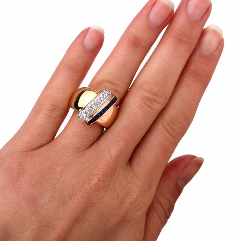 Designer Alfieri & St John Diamond Sapphire 18 Karat Gold Cocktail Ring 1