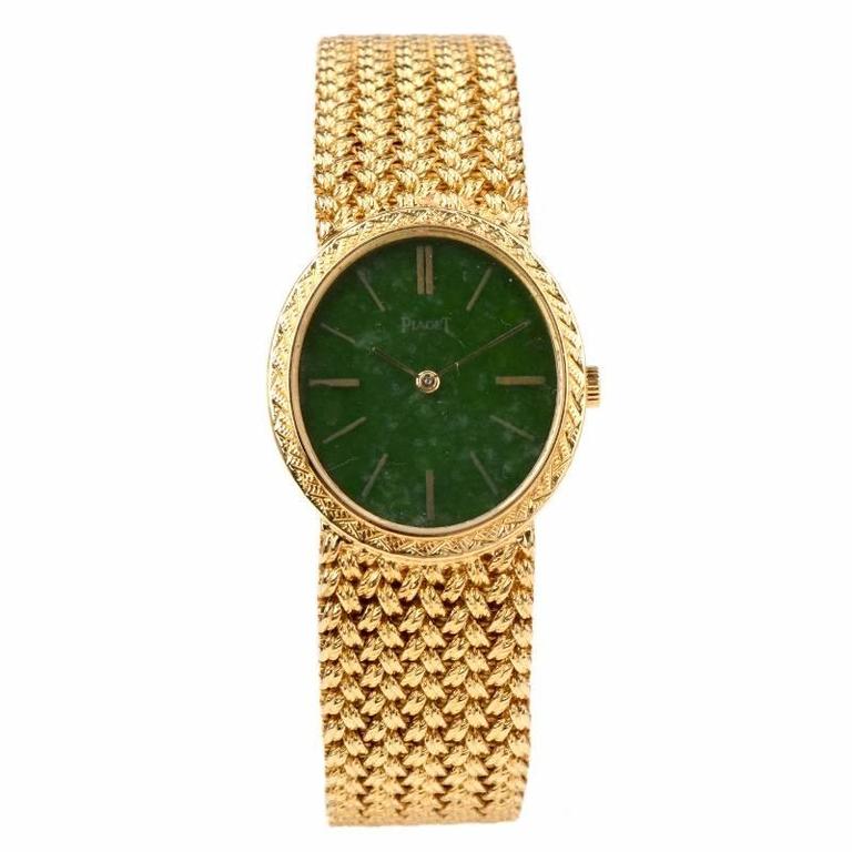 Piaget Ladies Yellow Gold Jade Dial Manual Wind Wristwatch For Sale at ...