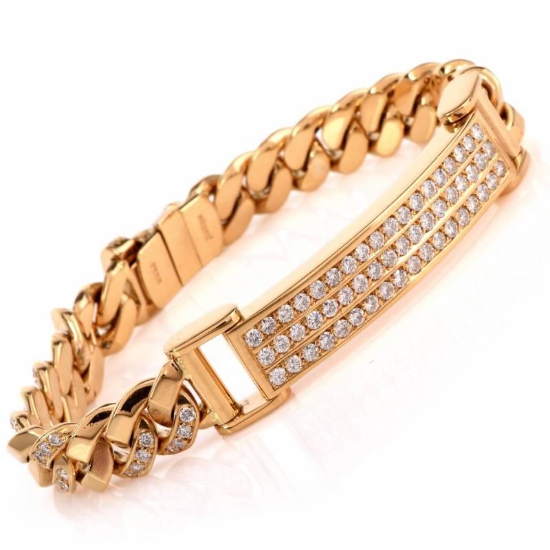 This breathtaking Designer Italian 'Monique' Men's ID diamond chain link bracelet, weighing approx: 66.0 grams and measuring approx: 10mm wide and 8