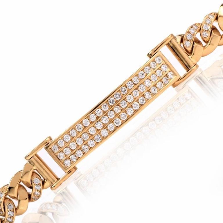Designer Monique Diamond 18K Gold Chain Men&#39;s ID Bracelet, 66.0 Grams at 1stdibs