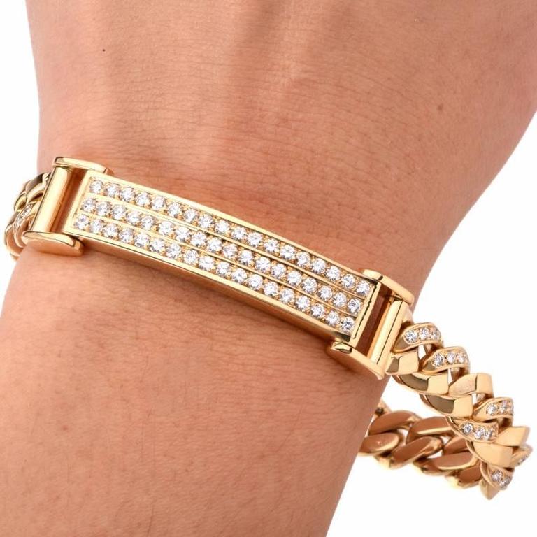Designer Monique Diamond 18K Gold Chain Men's ID Bracelet, 66.0 Grams