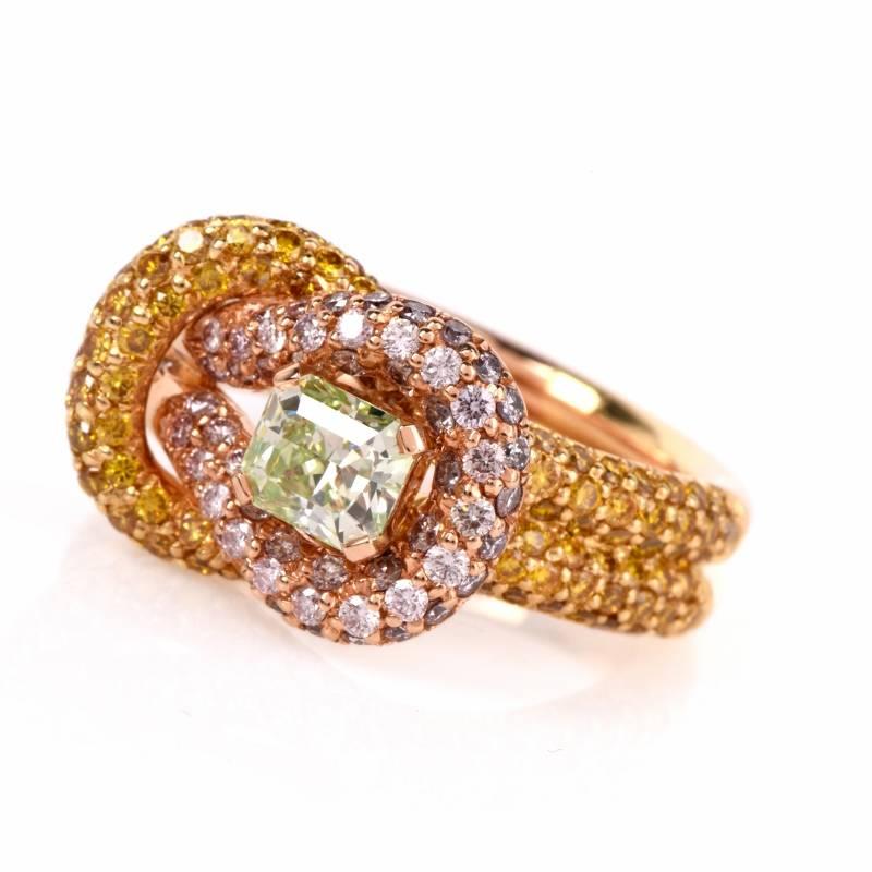 Women's Rare Fancy Intense GIA Cert Green Diamond Diamond Gold Ring