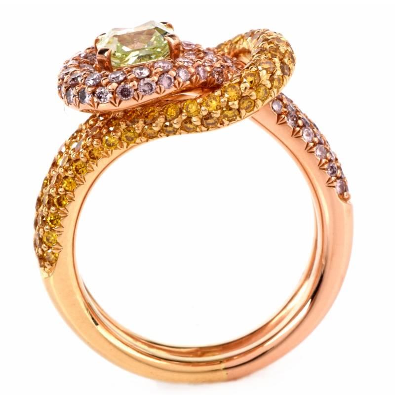Rare Fancy Intense GIA Cert Green Diamond Diamond Gold Ring 1