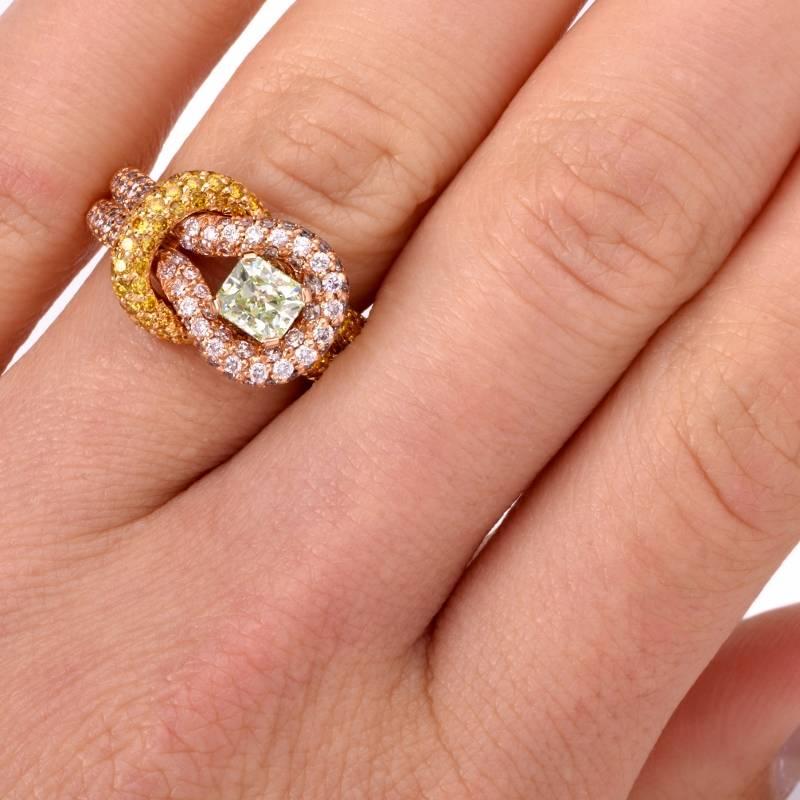 Rare Fancy Intense GIA Cert Green Diamond Diamond Gold Ring 2