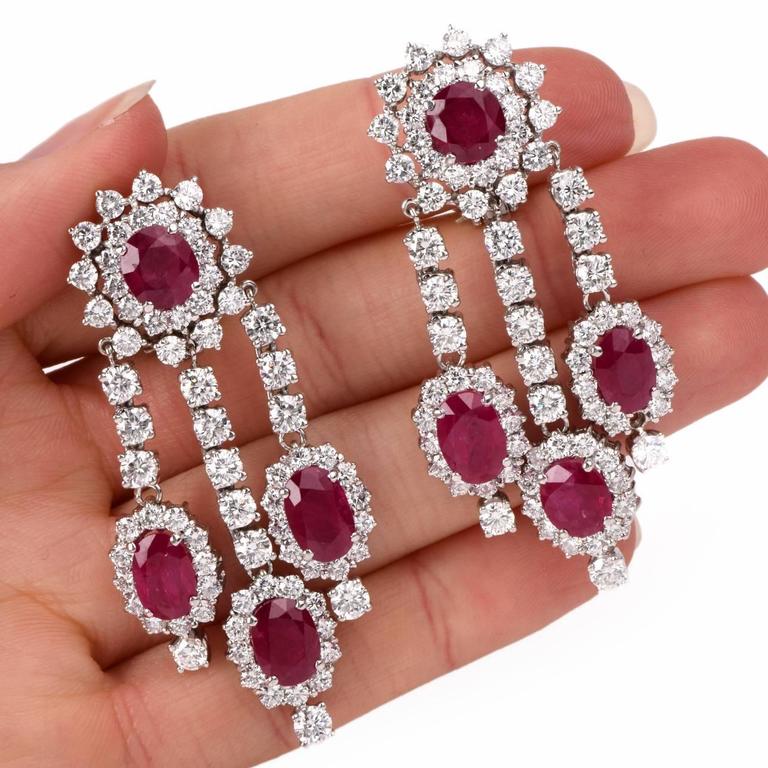 Ruby Diamond Gold Chandelier Earrings For Sale at 1stDibs