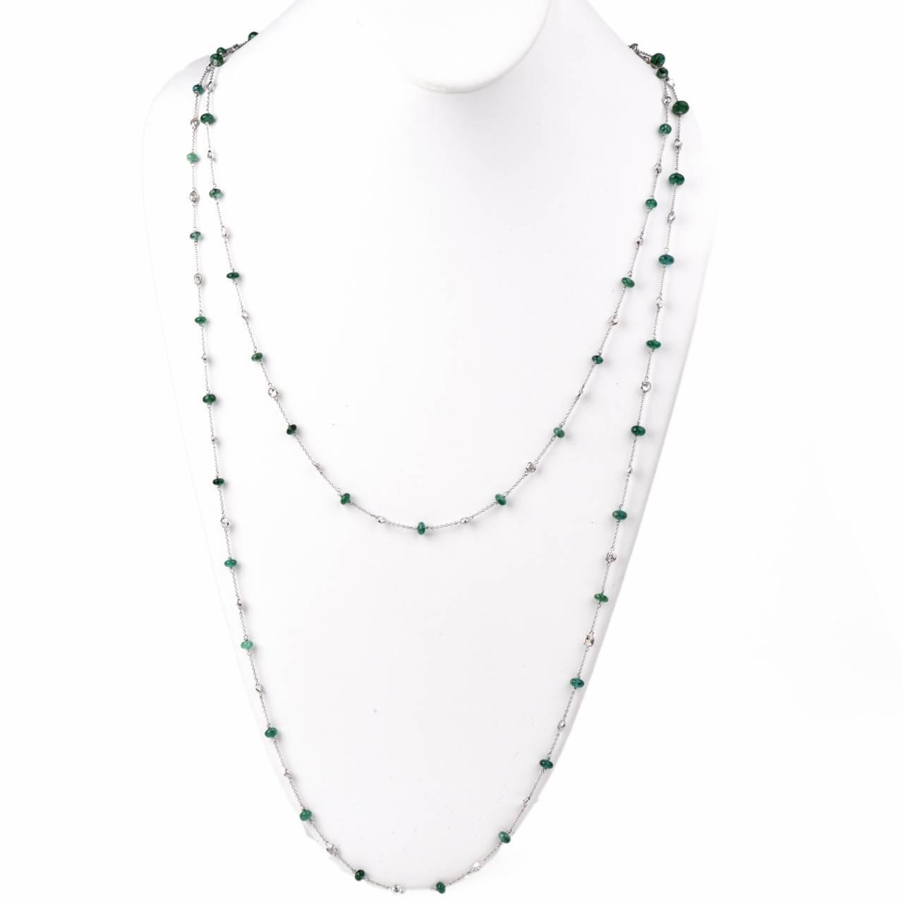 Emerald Diamond By The Yard Platinum Long Chain Necklace at 1stdibs