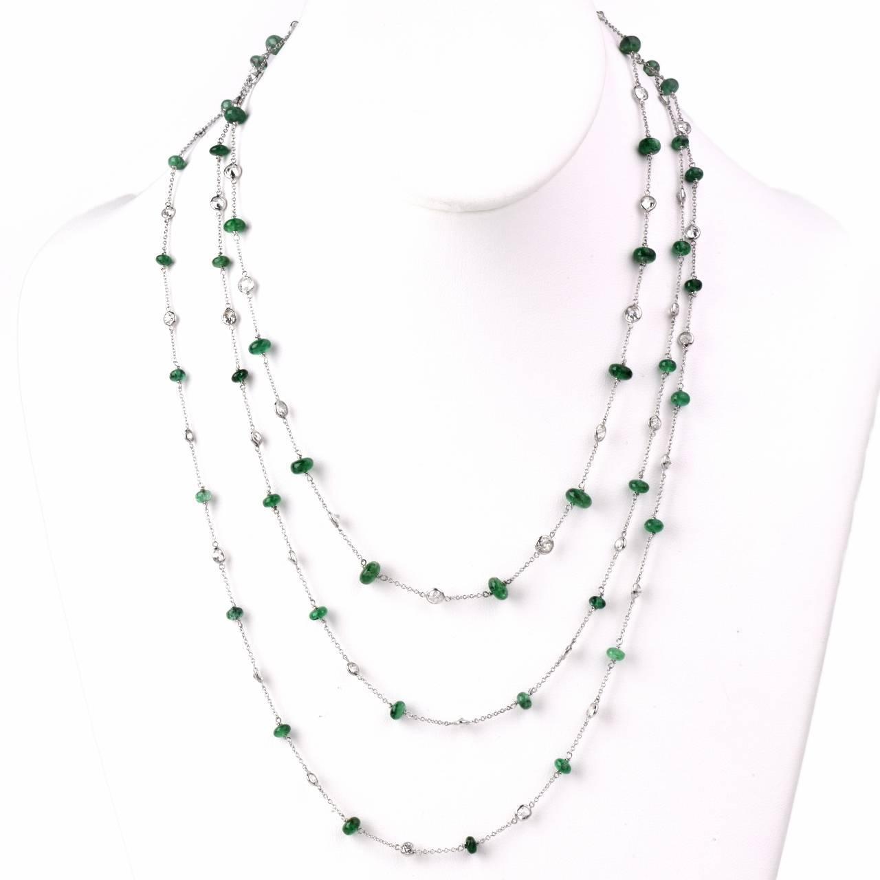 Emerald Diamond By The Yard Platinum Long Chain Necklace at 1stdibs