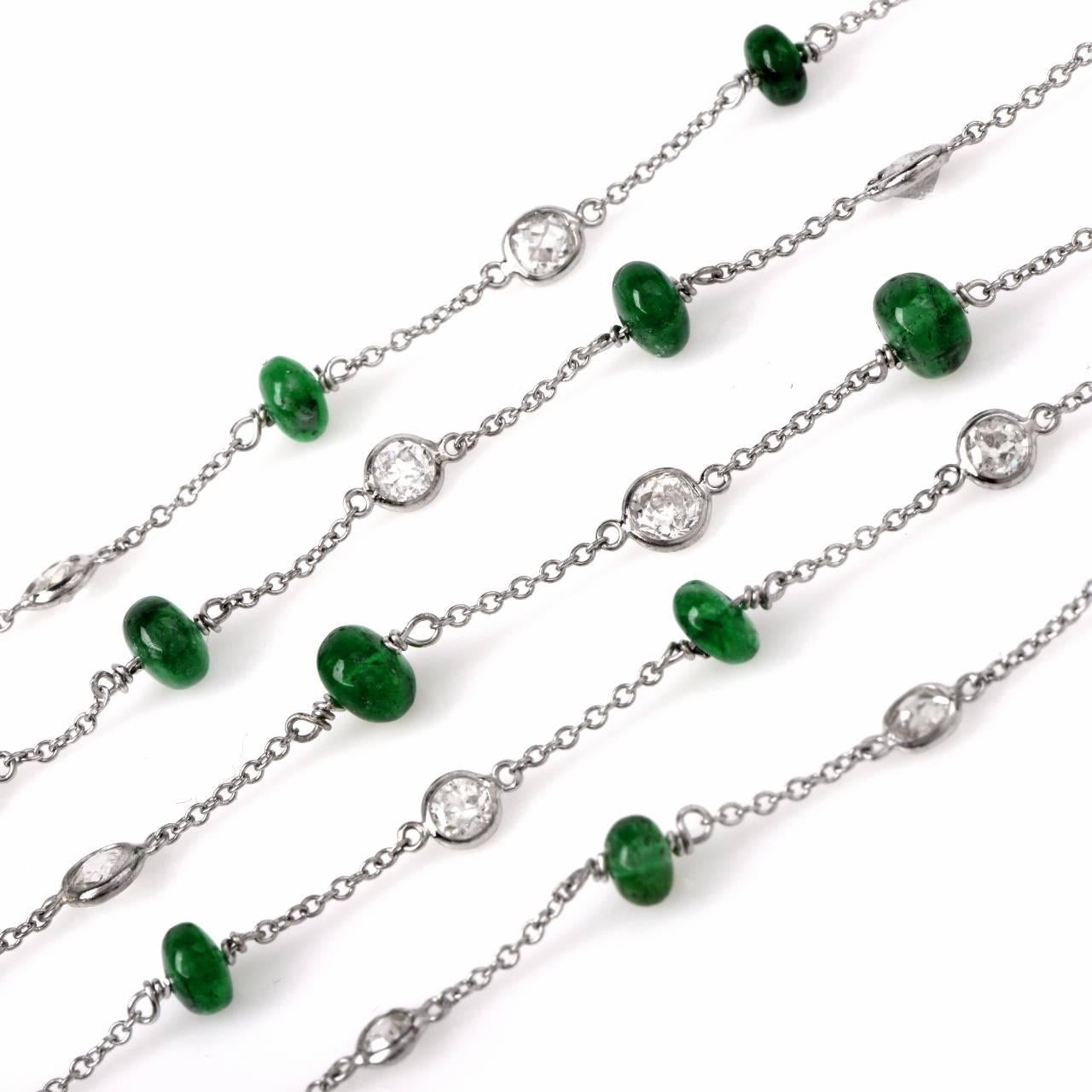  Collier à longue chaîne en platine avec diamant émeraude au mètre Pour femmes 