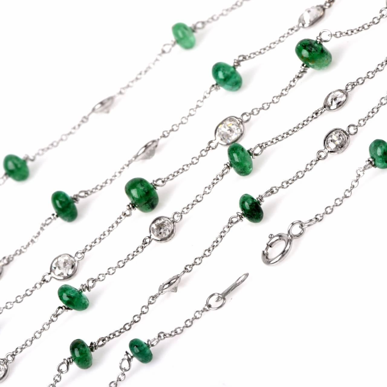 Collier à longue chaîne en platine avec diamant émeraude au mètre Excellent état à Miami, FL