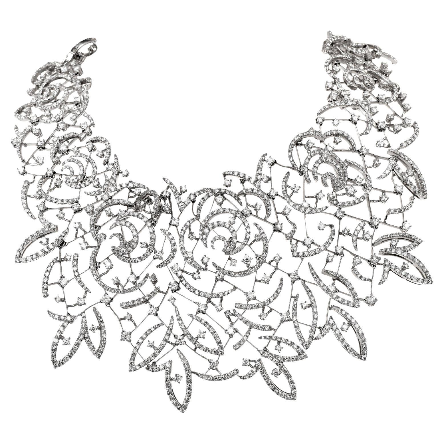 Stefan Hafner Diamond Lace 18k White Gold chocker Necklace