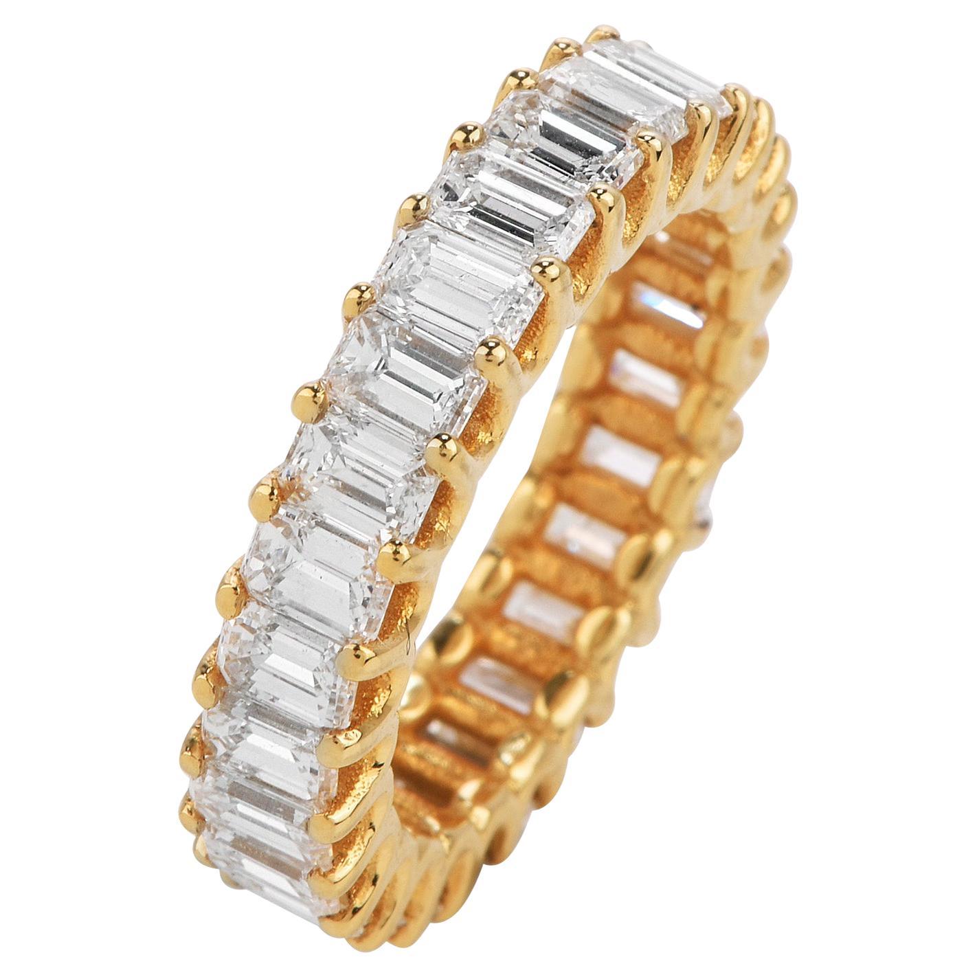 3.82 Carat Baguette Cut Diamond Yellow Gold Eternity Band Ring