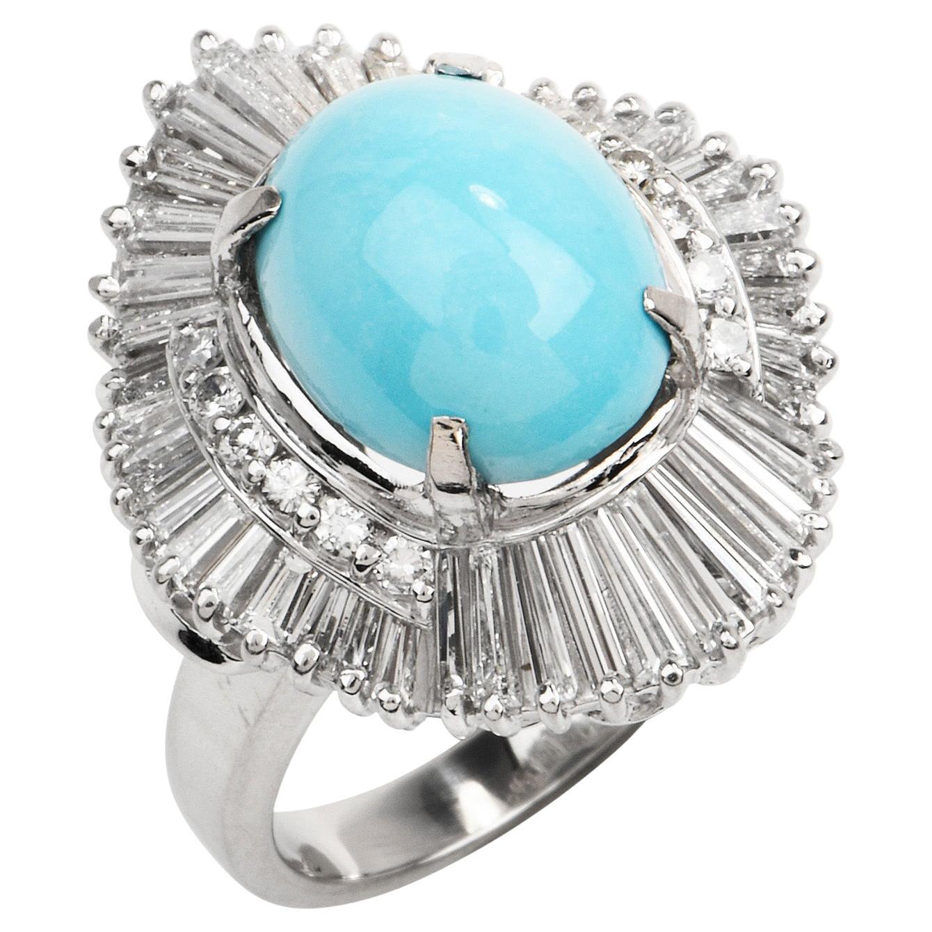 GIA Natural Turquoise Diamond Platinum Large Ballerina Cocktail Ring For Sale
