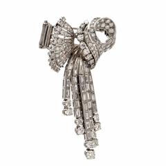 Retro Diamond Platinum Ribbon Bow Pin