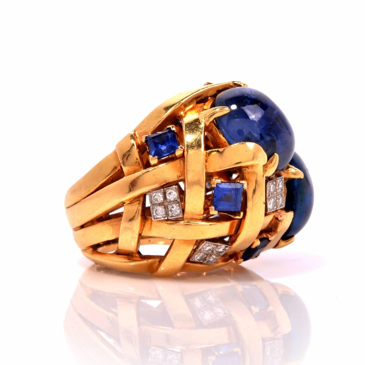 Modern Natural Sapphire Diamond Gold Ring