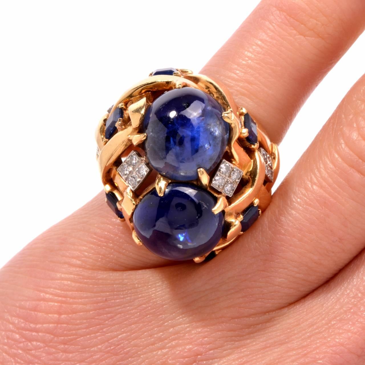 Natural Sapphire Diamond Gold Ring In Excellent Condition In Miami, FL