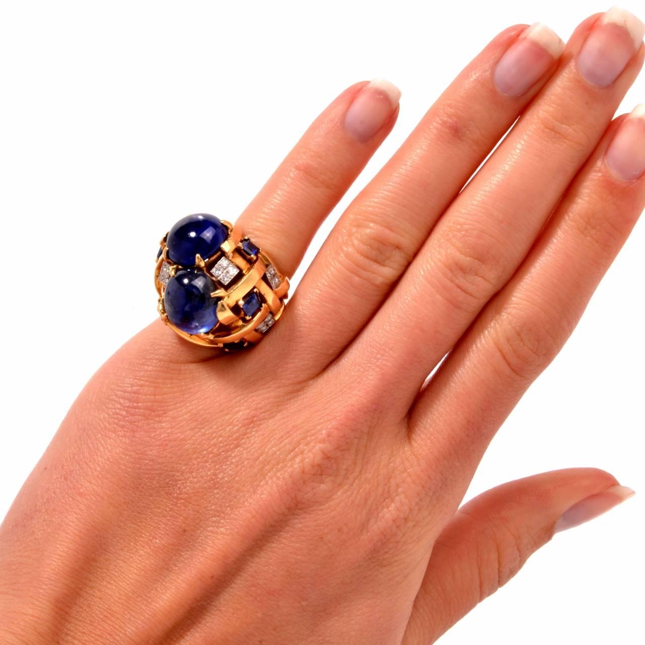 Women's Natural Sapphire Diamond Gold Ring