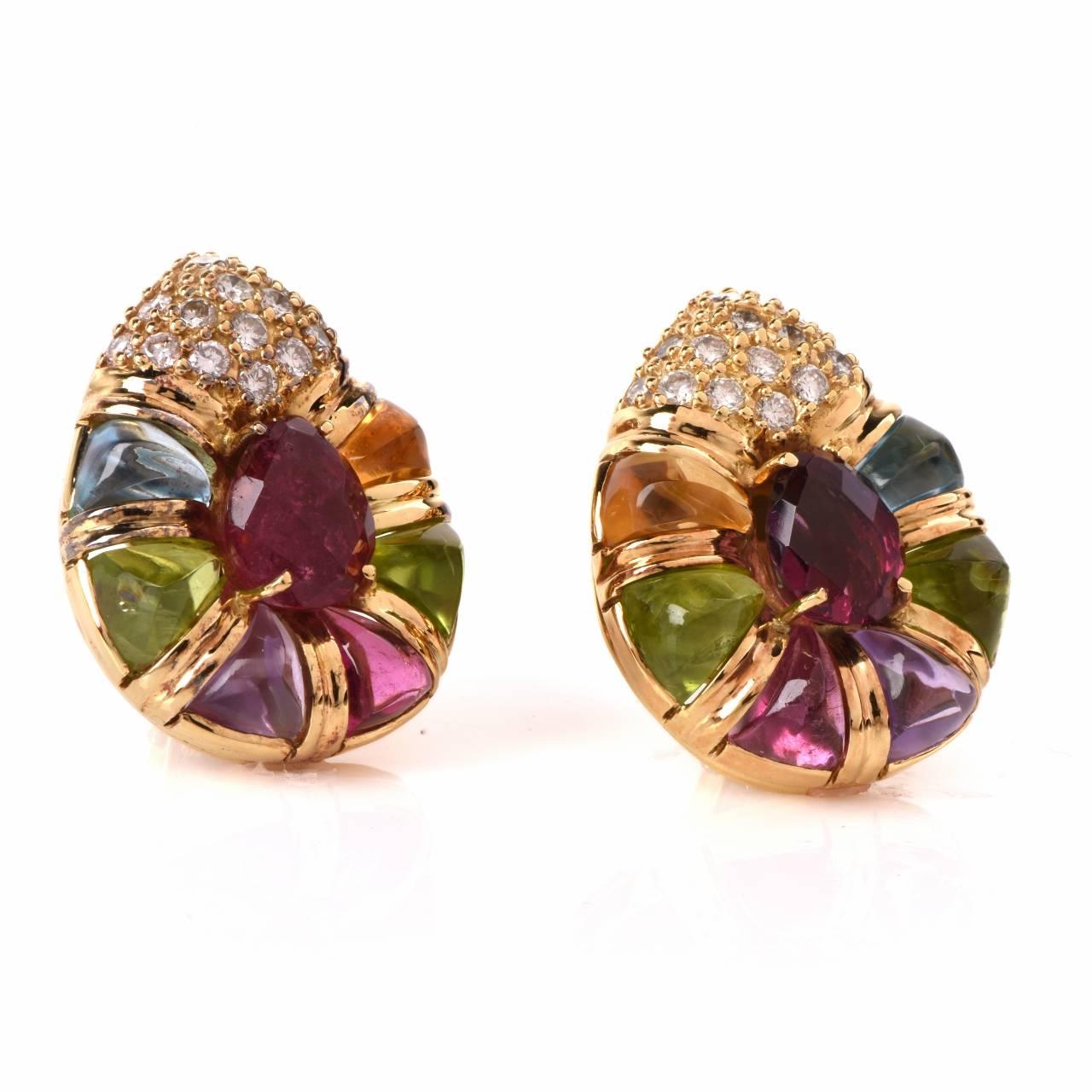 These vividly colored clip-back earrings signed 