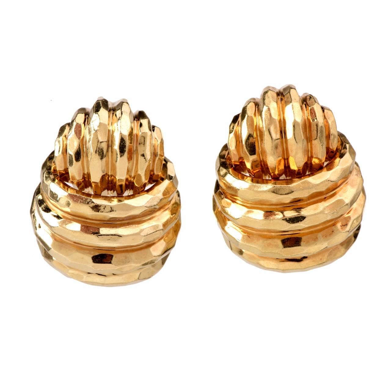 Henry Dunay Hammered Gold Clip-Back Earrings