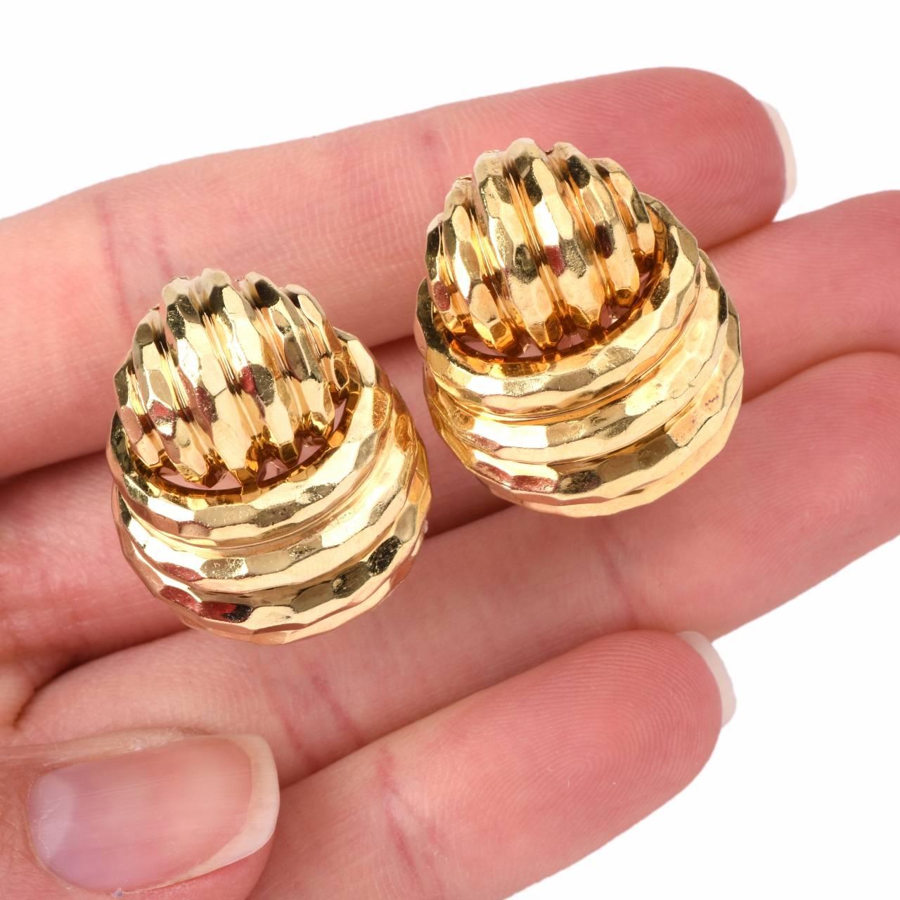 Women's Henry Dunay Hammered Gold Clip-Back Earrings